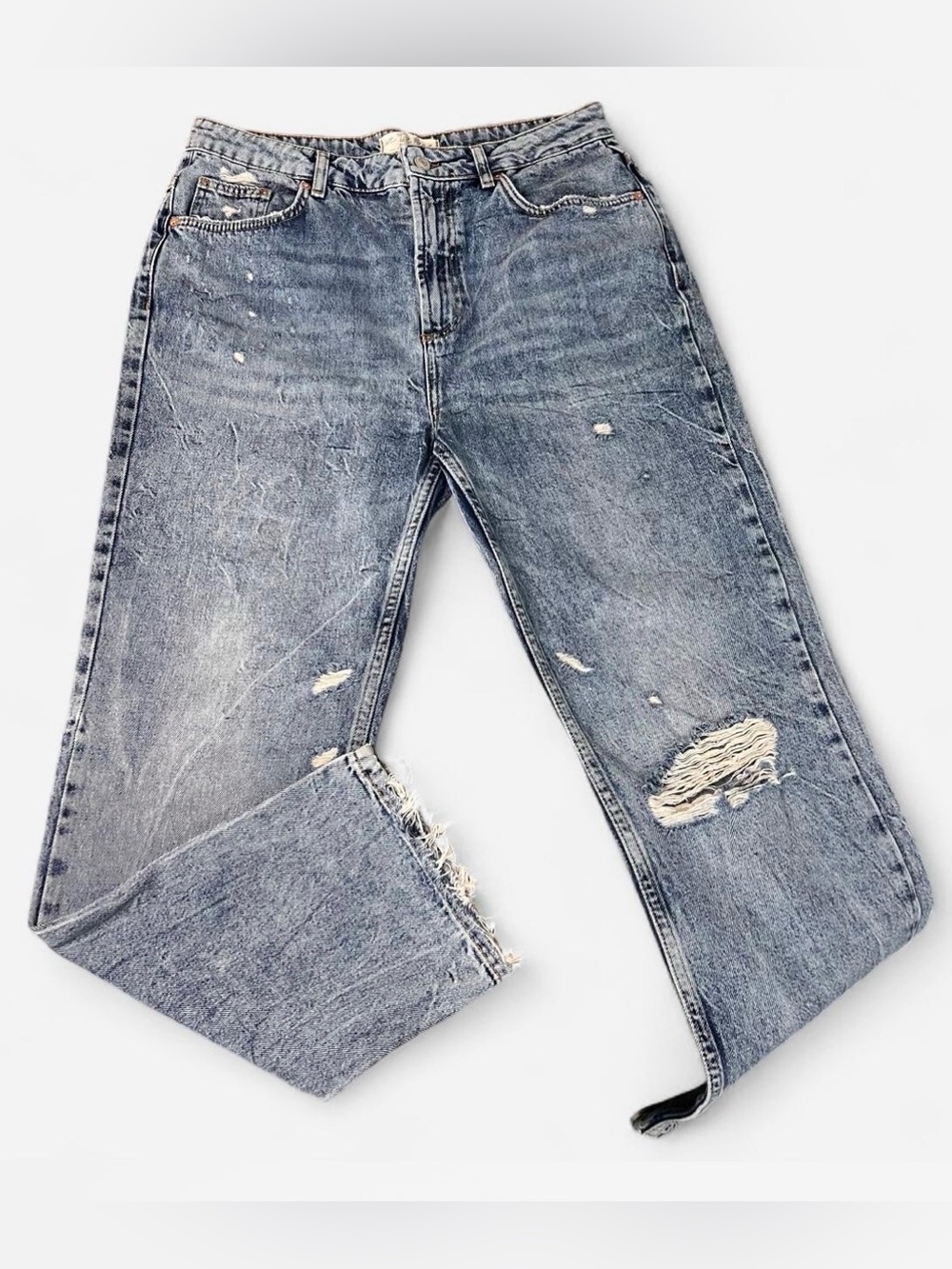 We the Free People Dakota Straight Leg Distressed Jeans Ankle High Rise Size 31